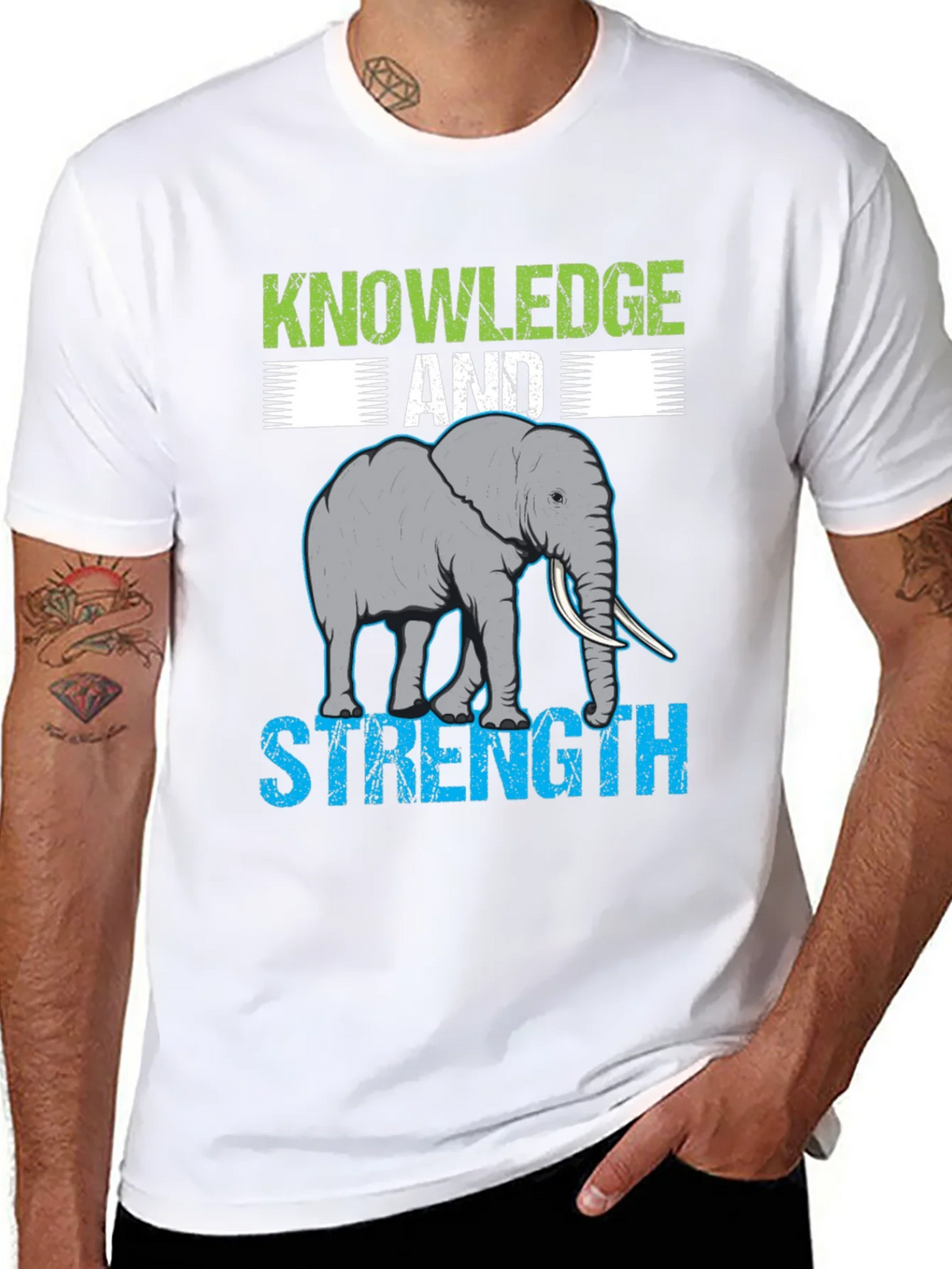 Knowledge & Strength Elephant Graphic T-Shirt product image 7