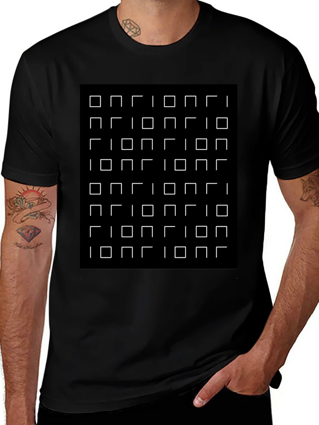 Optical Illusion Square Grid Black T-Shirt product image 1
