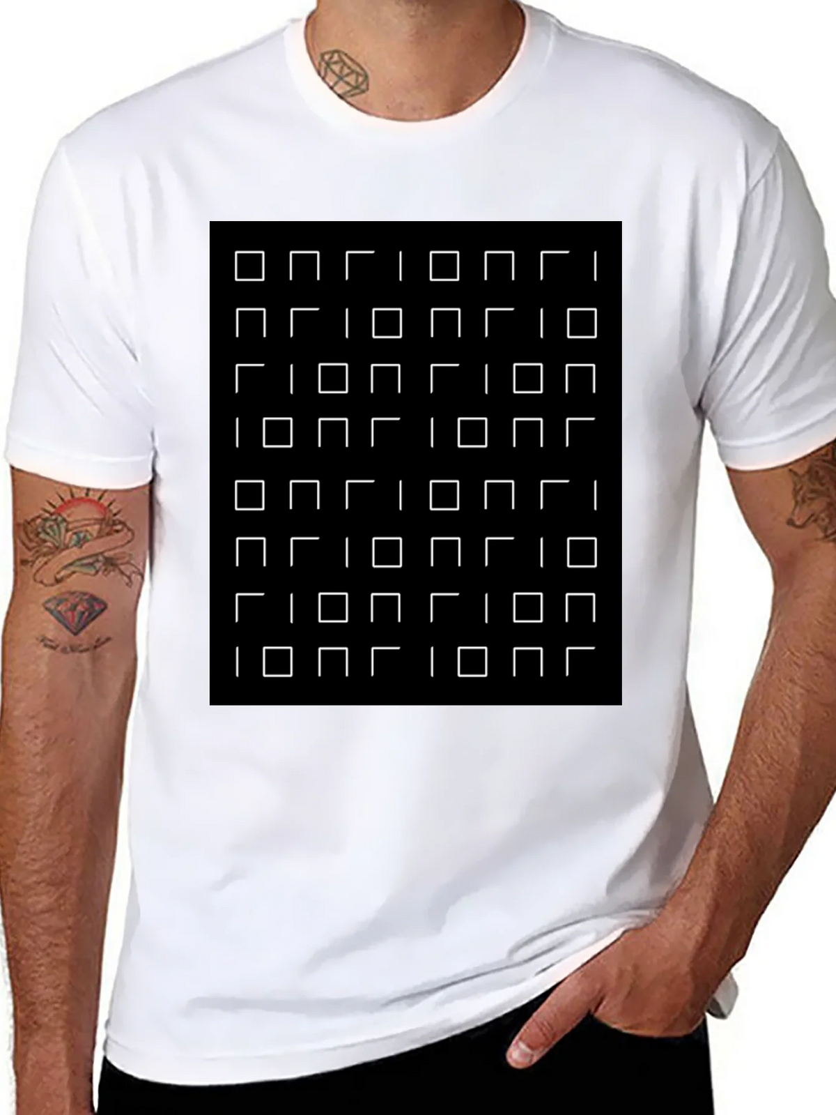 Optical Illusion Square Grid Black T-Shirt product image 5