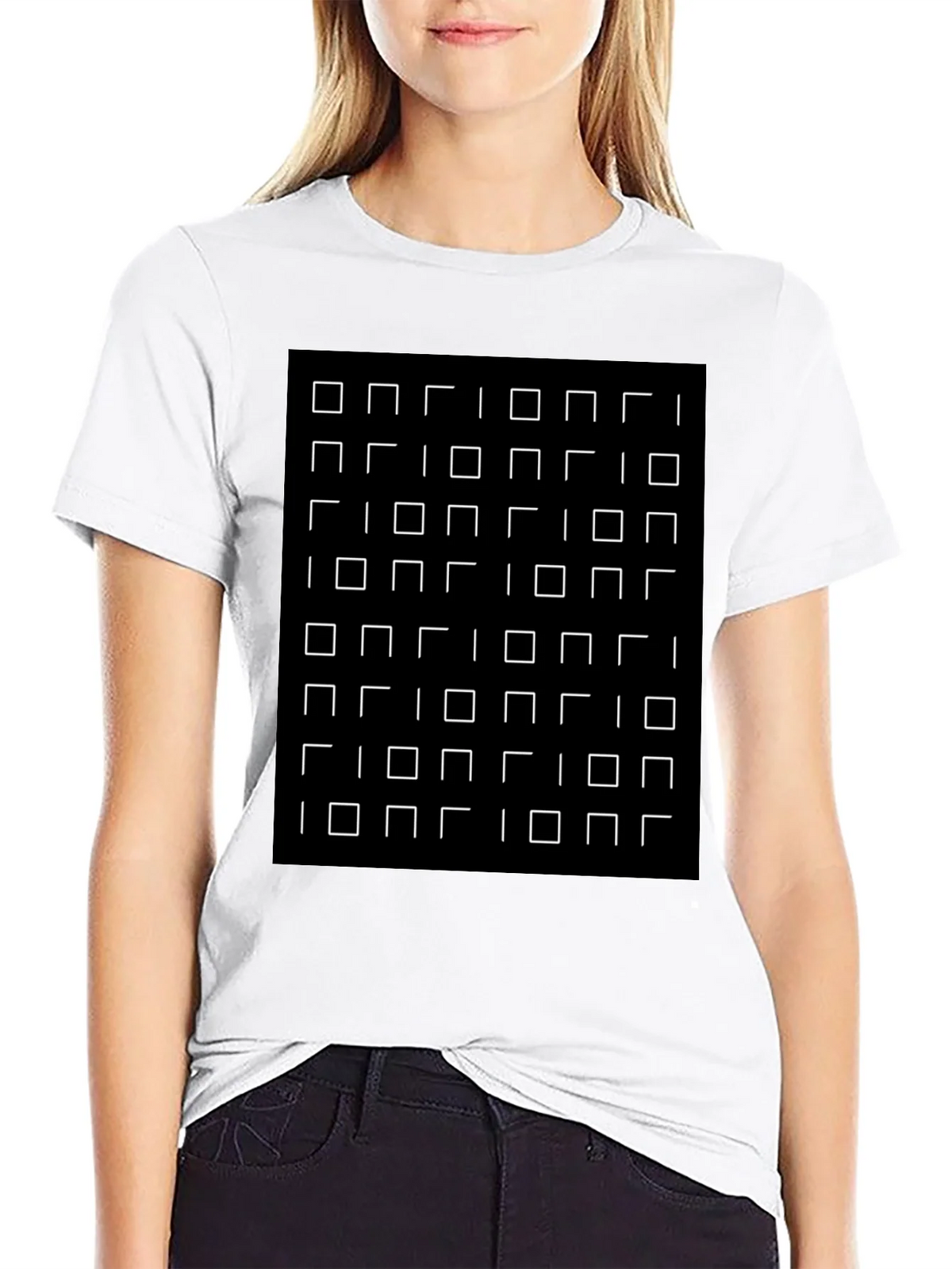 Optical Illusion Square Grid Black T-Shirt product image 6