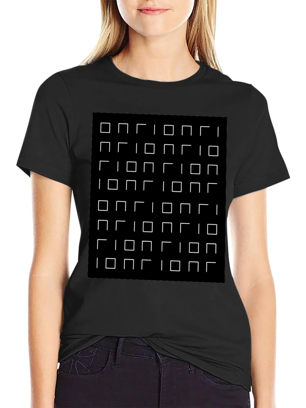 Optical Illusion Square Grid Black T-Shirt product image 2