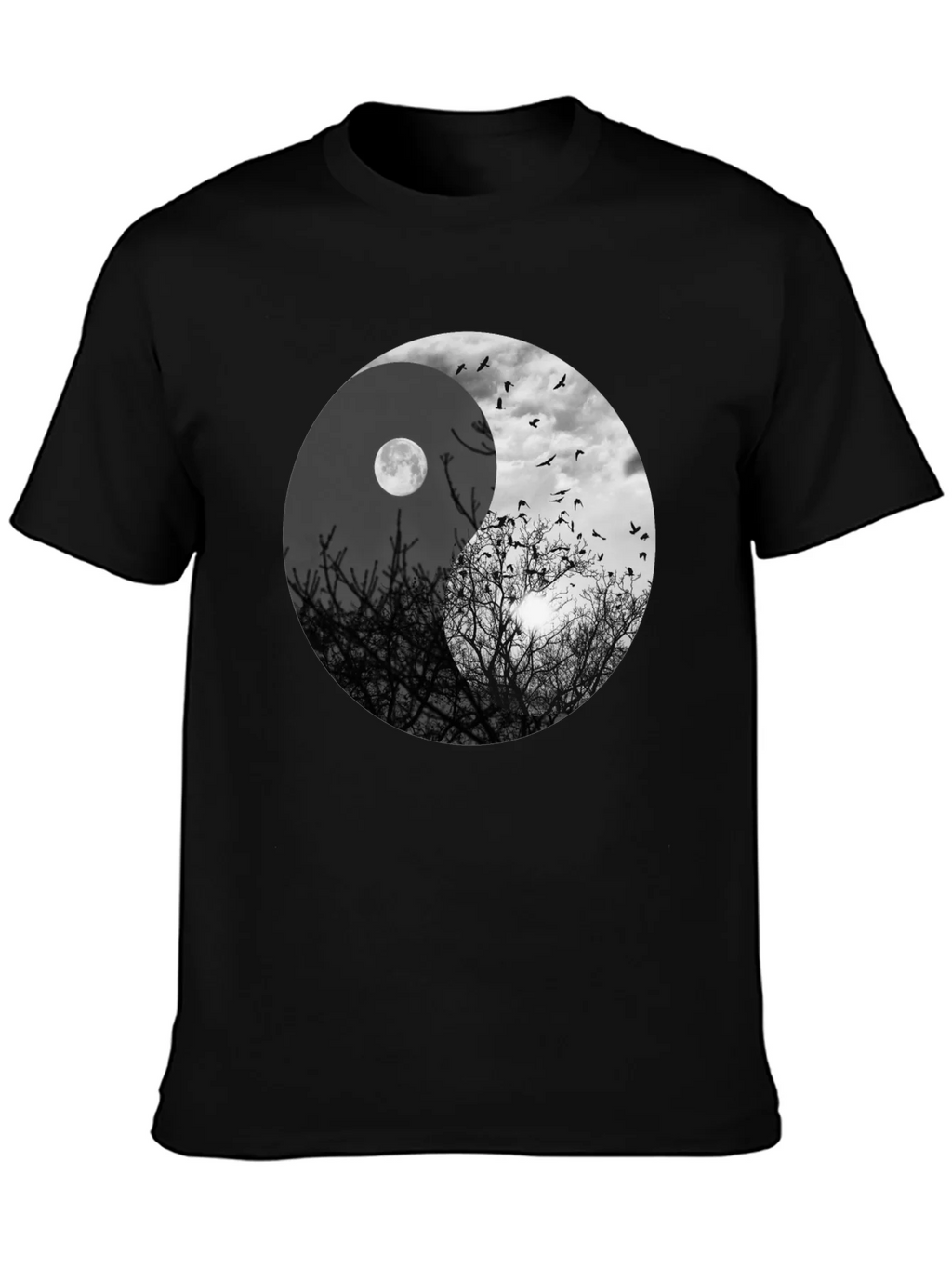 Yin Yang Moon & Birds Graphic T-Shirt product image 2