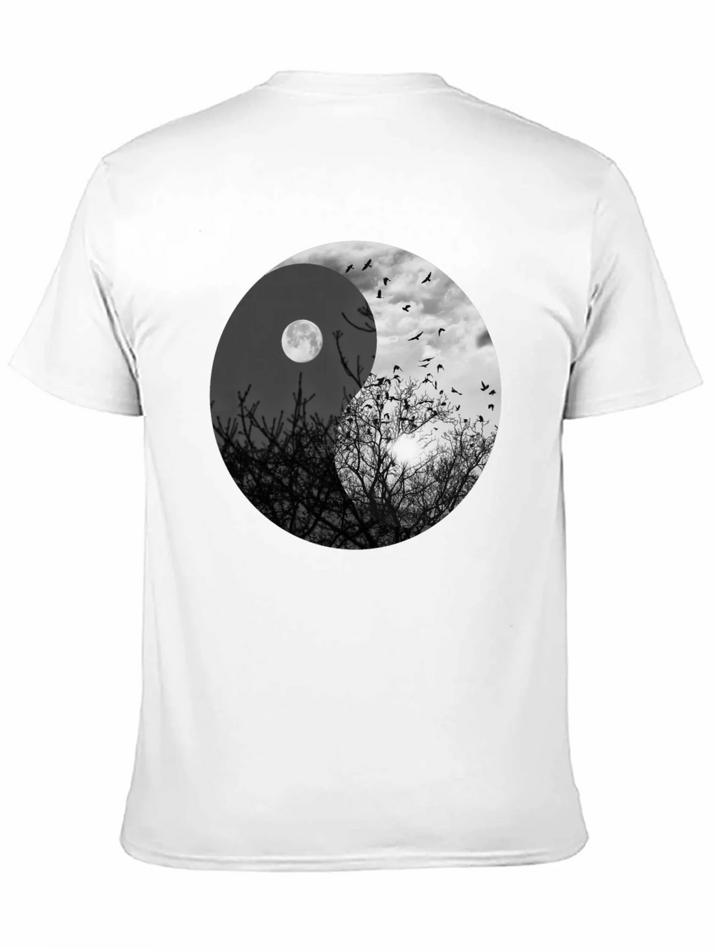 Yin Yang Moon & Birds Graphic T-Shirt product image 7