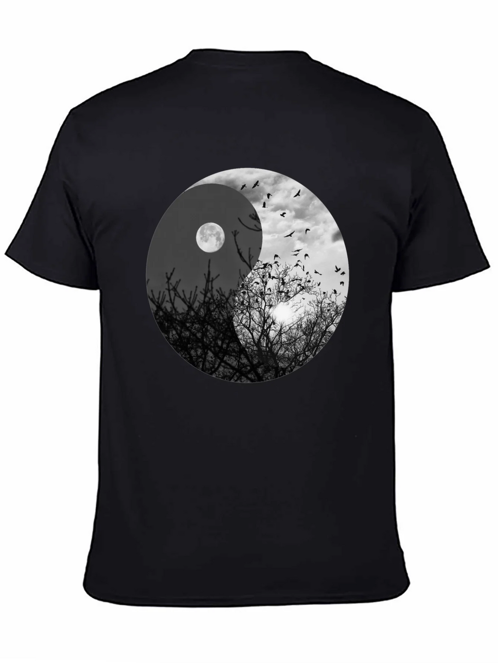 Yin Yang Moon & Birds Graphic T-Shirt product image 3