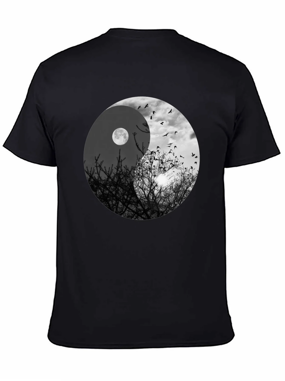 Yin Yang Moon & Birds Graphic T-Shirt product image 3