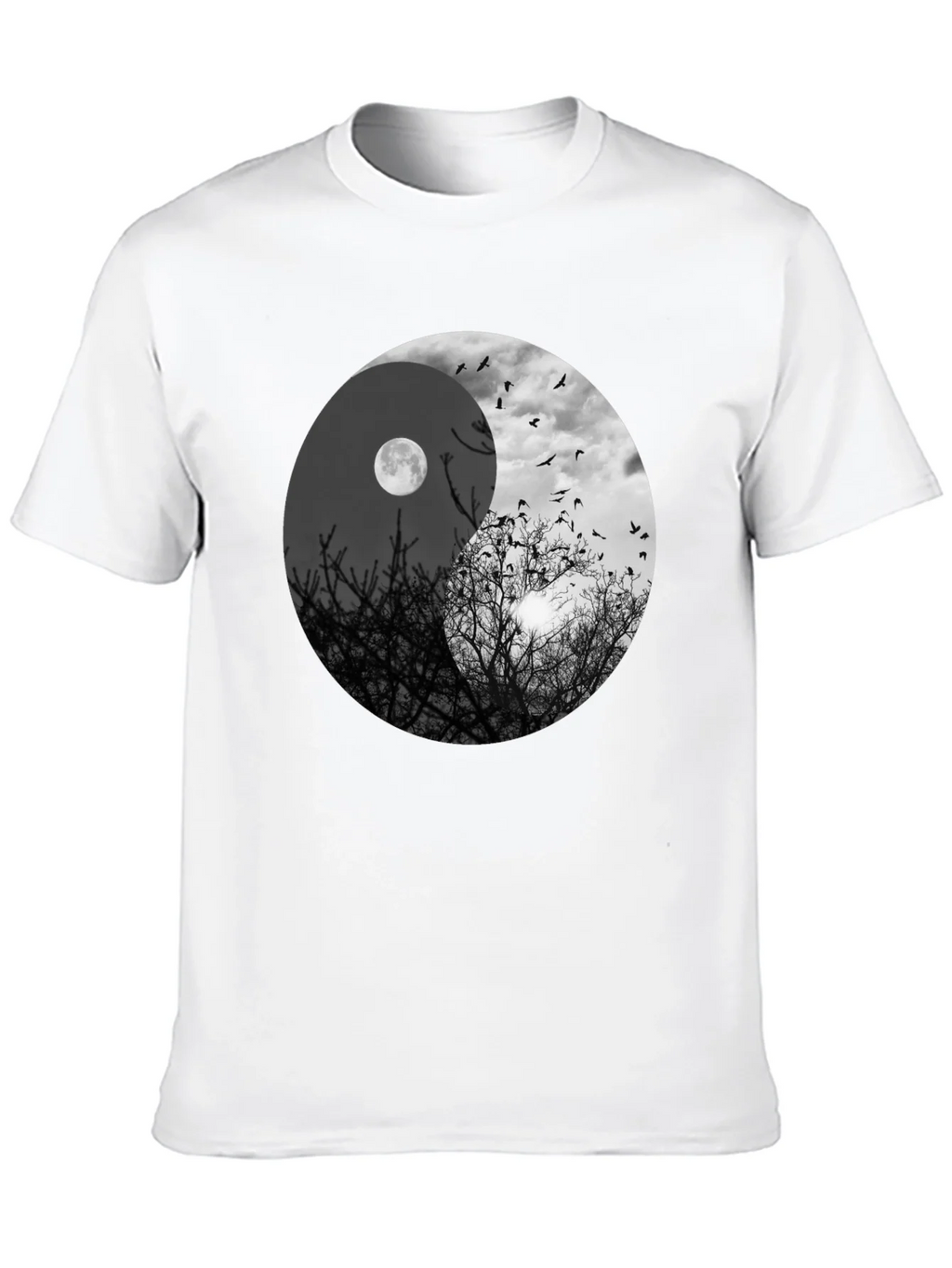 Yin Yang Moon & Birds Graphic T-Shirt product image 6