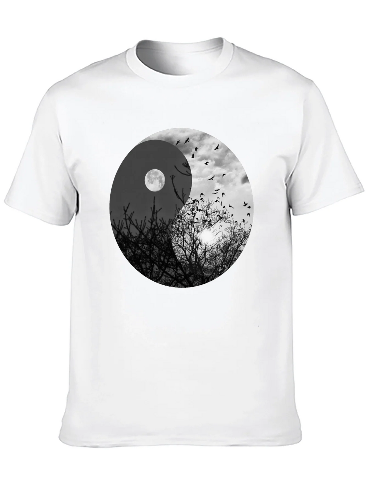 Yin Yang Moon & Birds Graphic T-Shirt product image 6