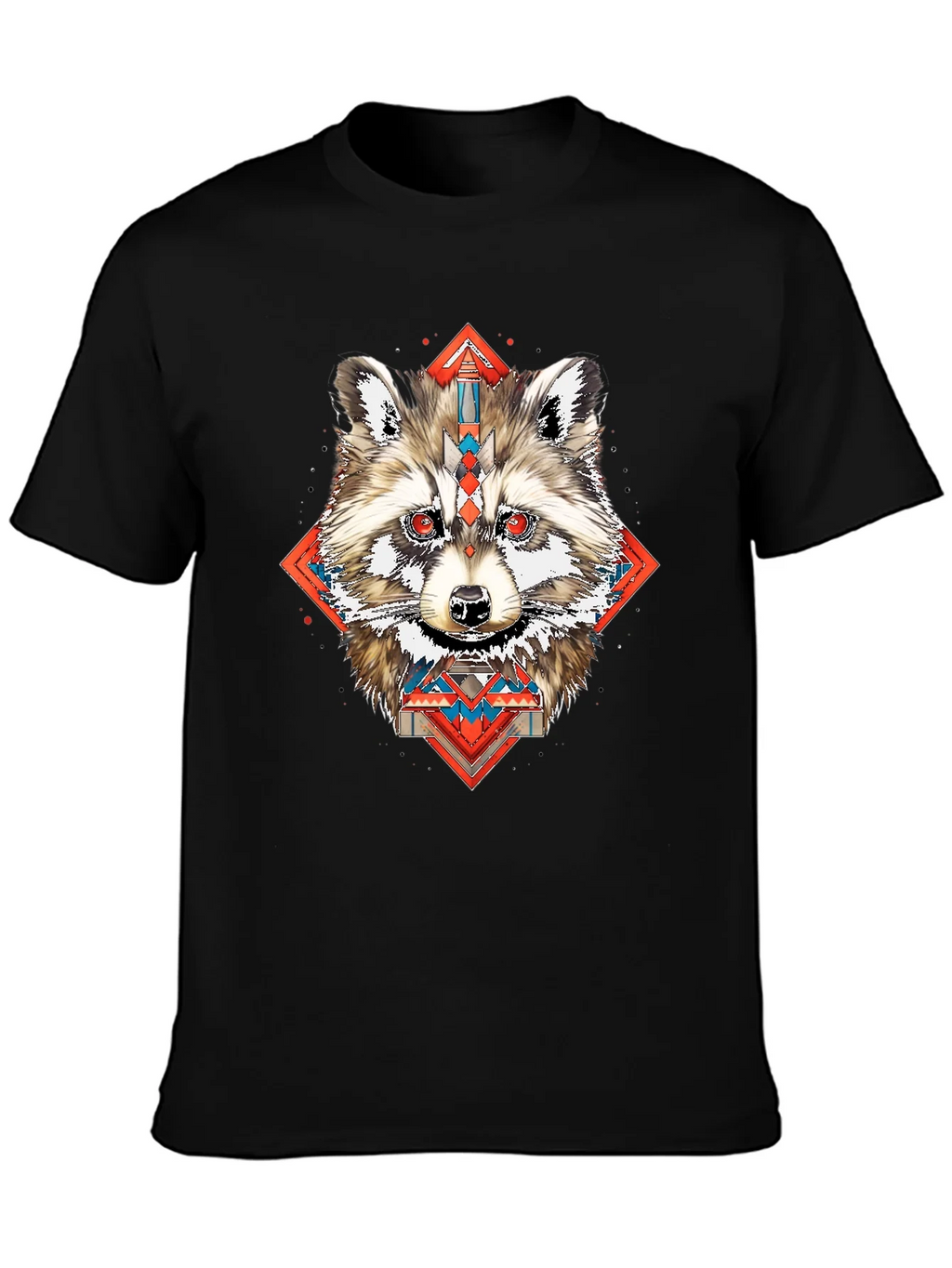 Raccoon Geometric Print Black T-Shirt product image 2