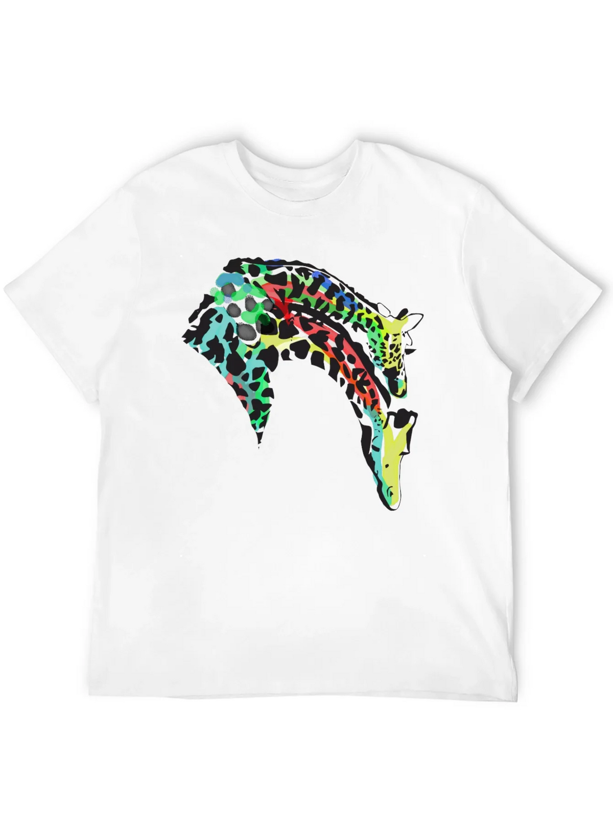 Colorful Giraffe Print Black T-Shirt product image 11