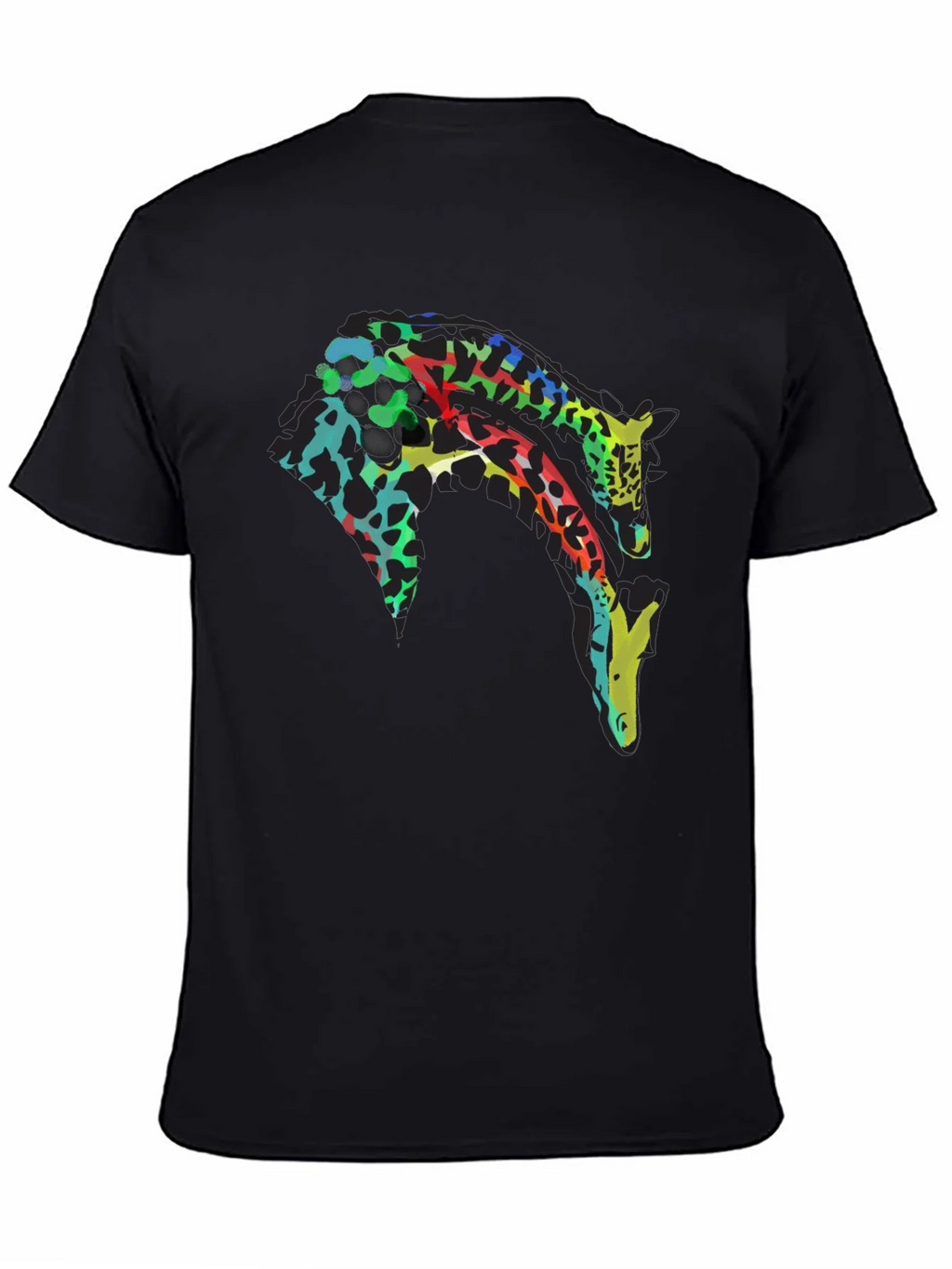 Colorful Giraffe Print Black T-Shirt product image 4