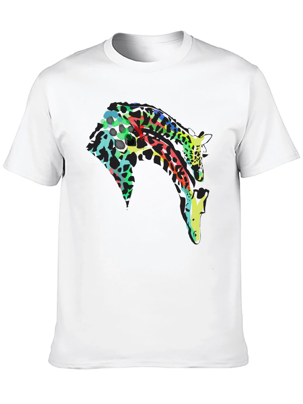 Colorful Giraffe Print Black T-Shirt product image 9