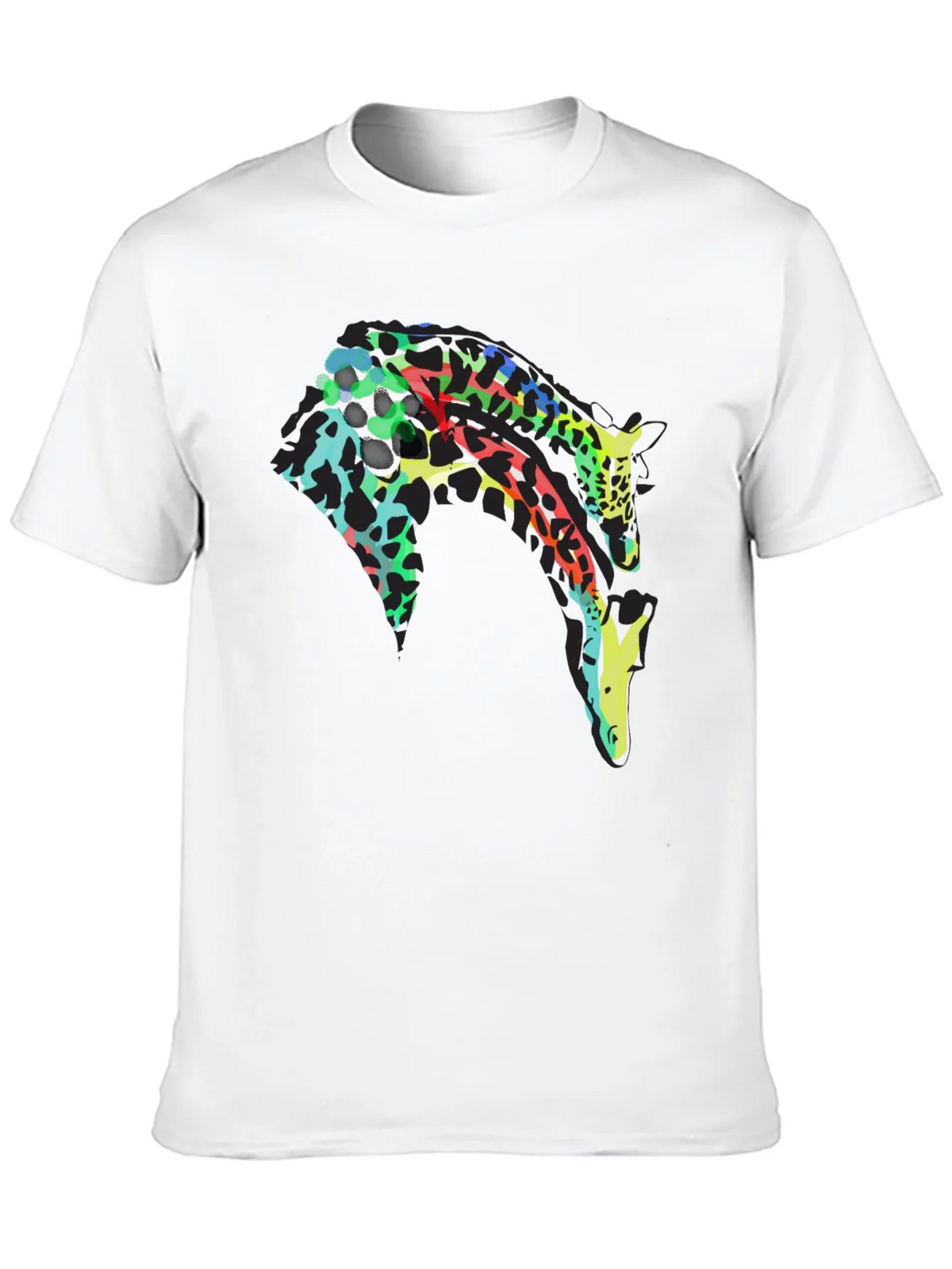 Colorful Giraffe Print Black T-Shirt product image 9