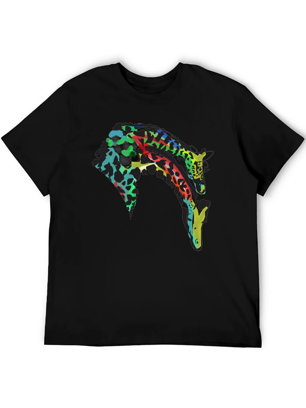 Colorful Giraffe Print Black T-Shirt product image 5