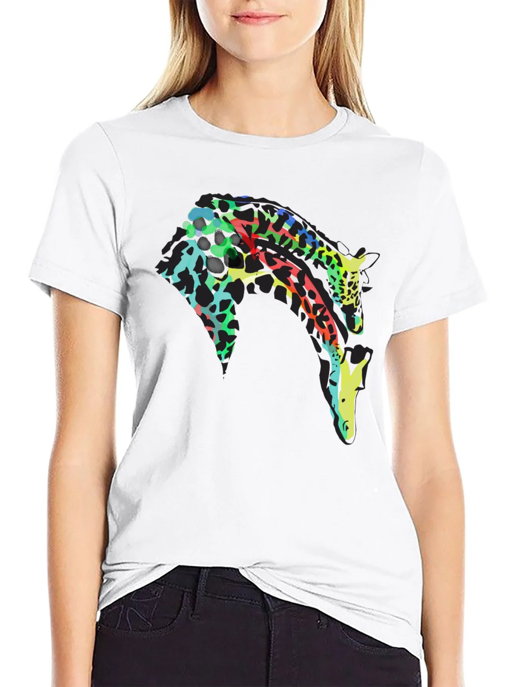 Colorful Giraffe Print Black T-Shirt product image 8