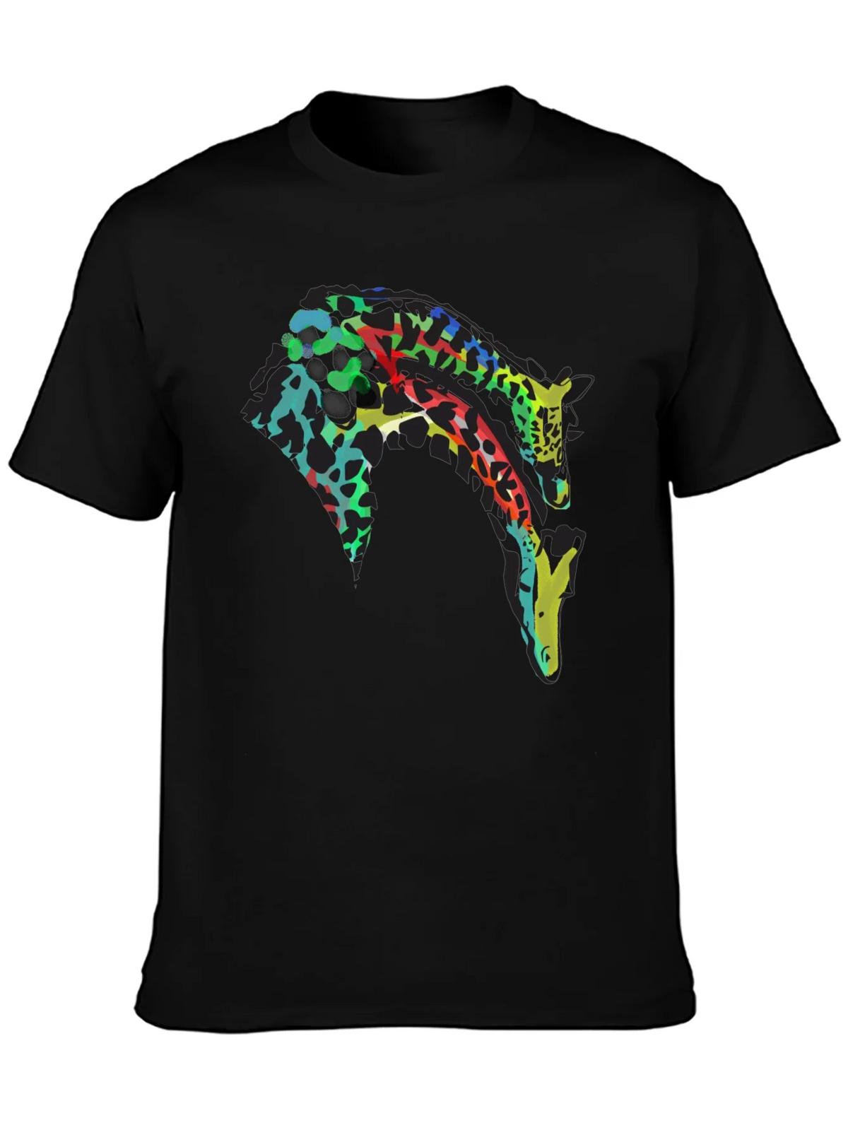 Colorful Giraffe Print Black T-Shirt product image 3