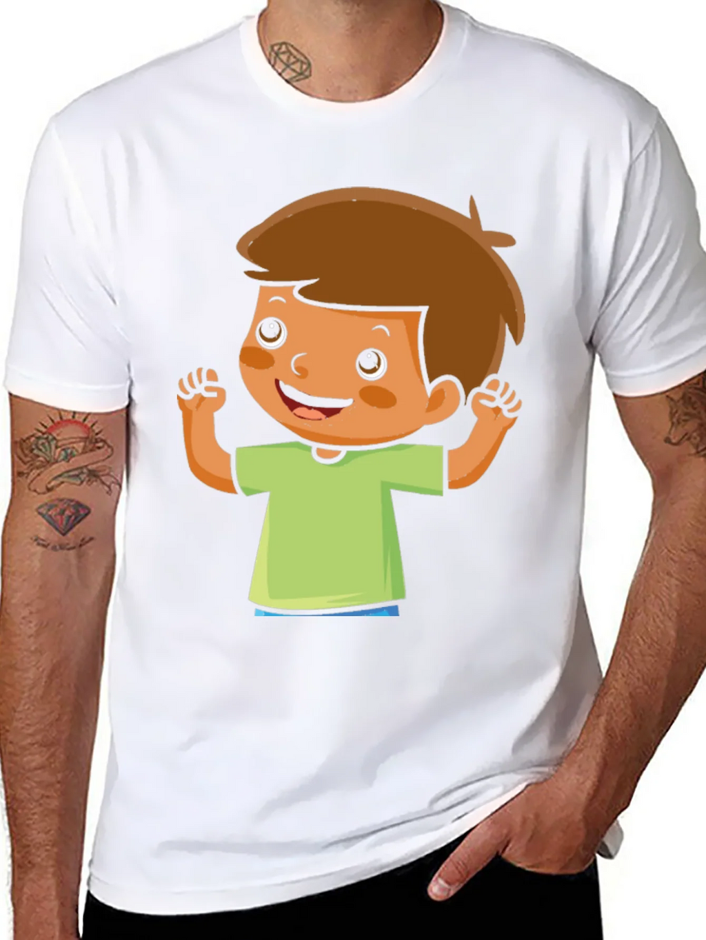 Cartoon Boy Graphic Tee - Black Cotton Shirt product image 1