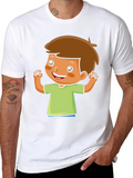 Cartoon Boy Graphic Tee - Black Cotton Shirt product image 1