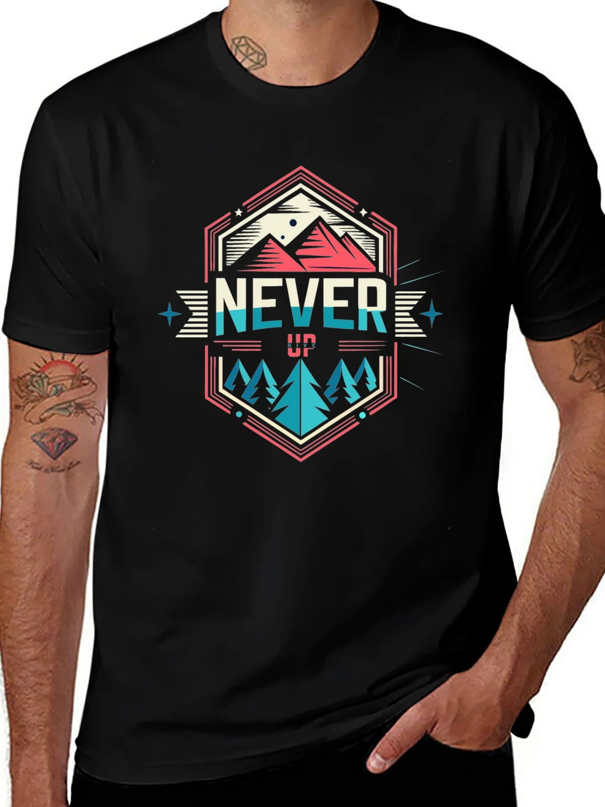 Never Give Up Graphic T-Shirt - Mountain Adventure Tee product image 1