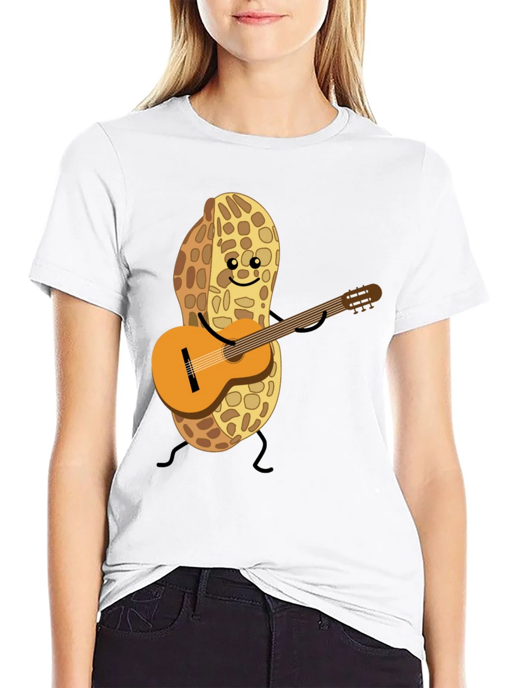 Playful Peanut Guitarist Graphic Tee - Black Cotton Shirt product image 8