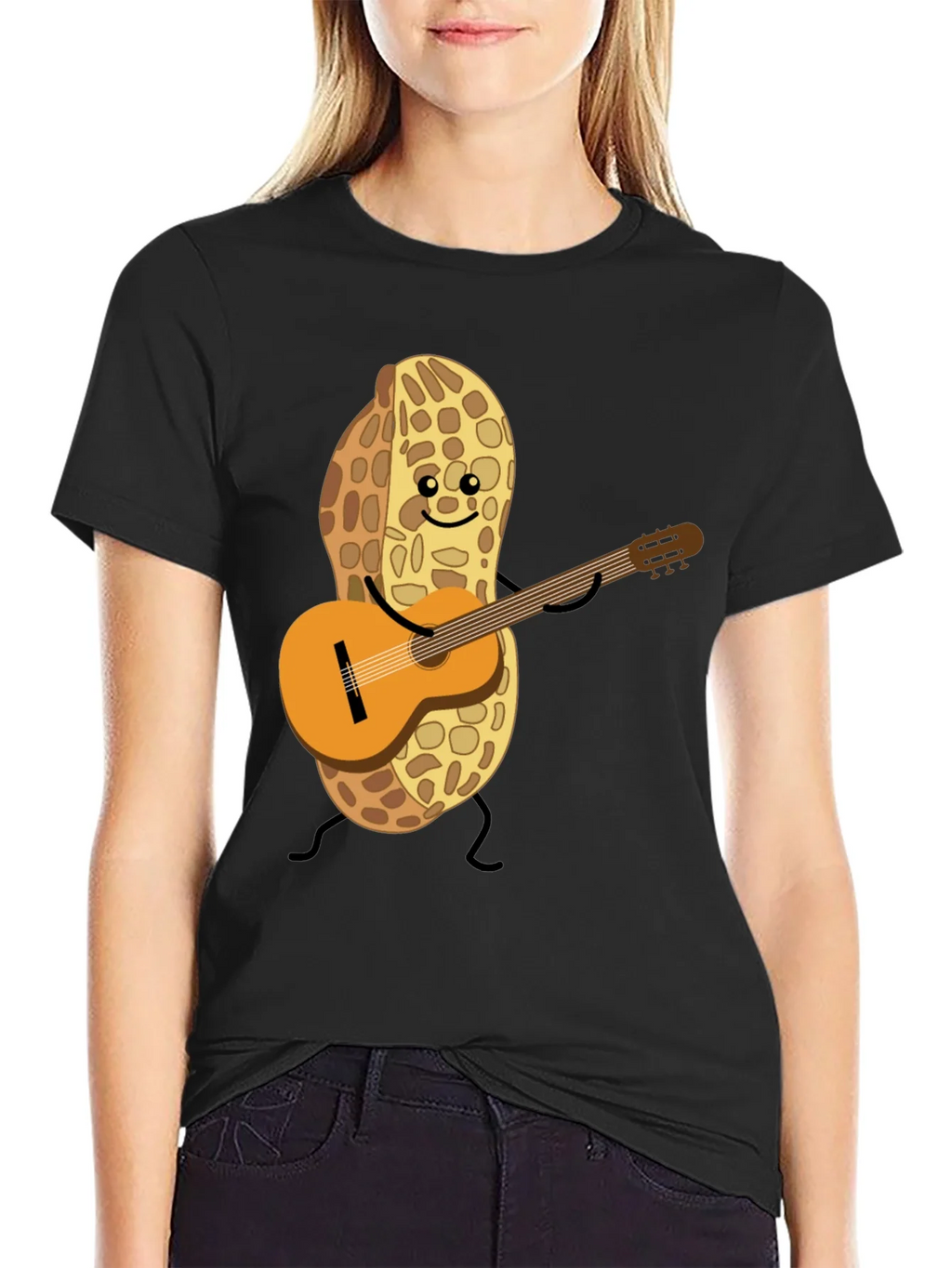 Playful Peanut Guitarist Graphic Tee - Black Cotton Shirt product image 2