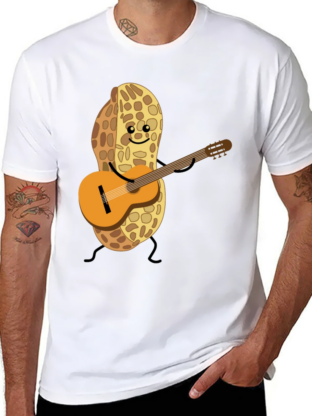 Playful Peanut Guitarist Graphic Tee - Black Cotton Shirt product image 7