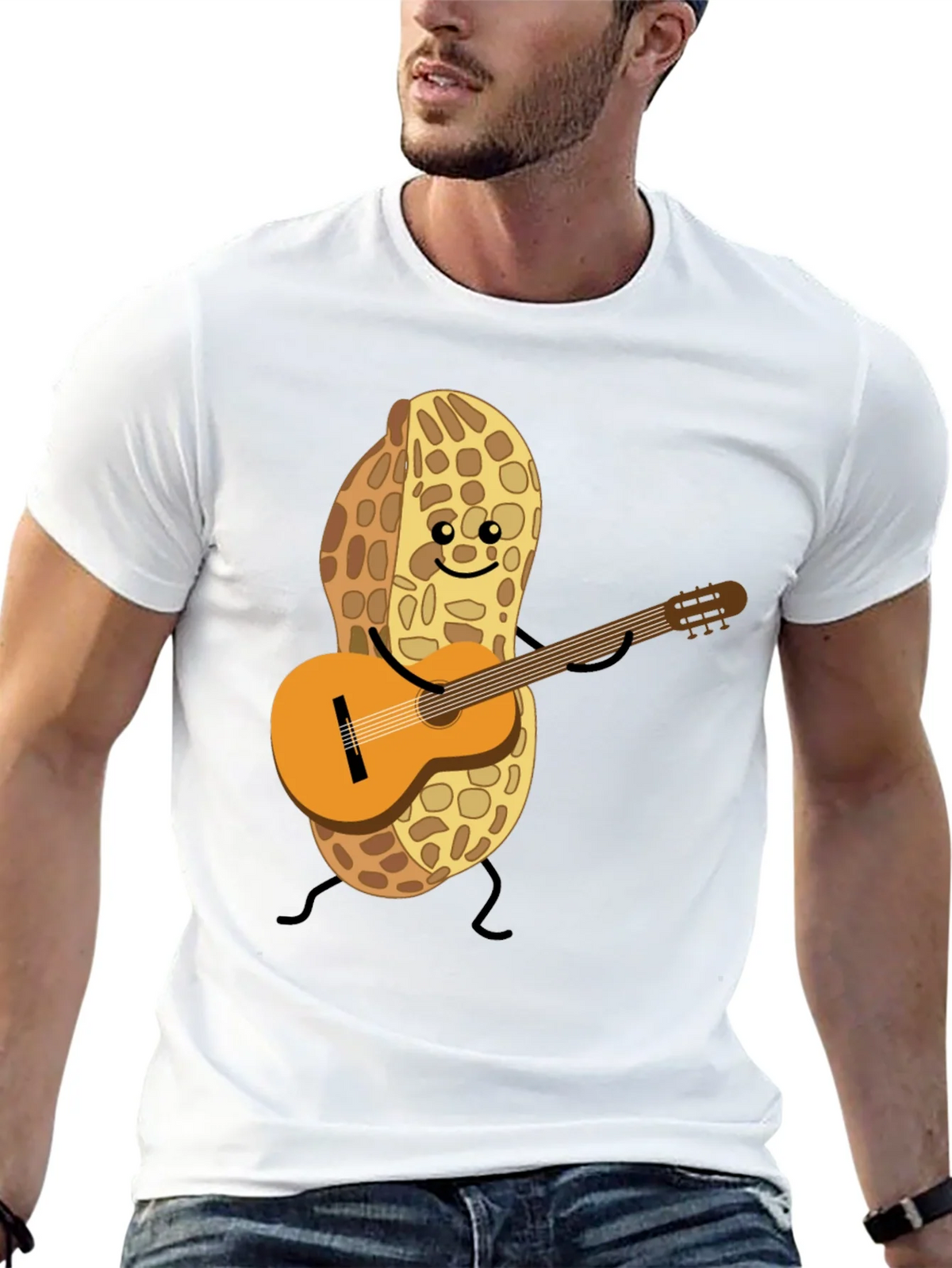 Playful Peanut Guitarist Graphic Tee - Black Cotton Shirt product image 12