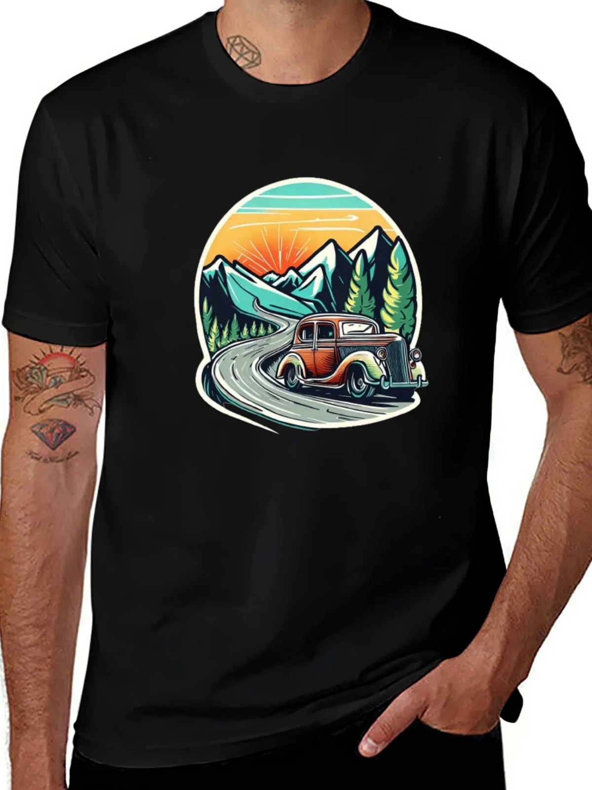 Vintage Car Mountain Road Graphic Tee product image 1