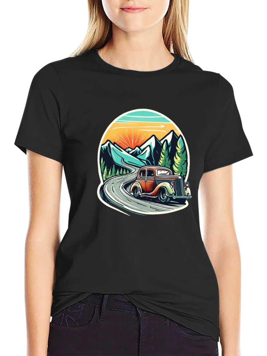 Vintage Car Mountain Road Graphic Tee product image 2