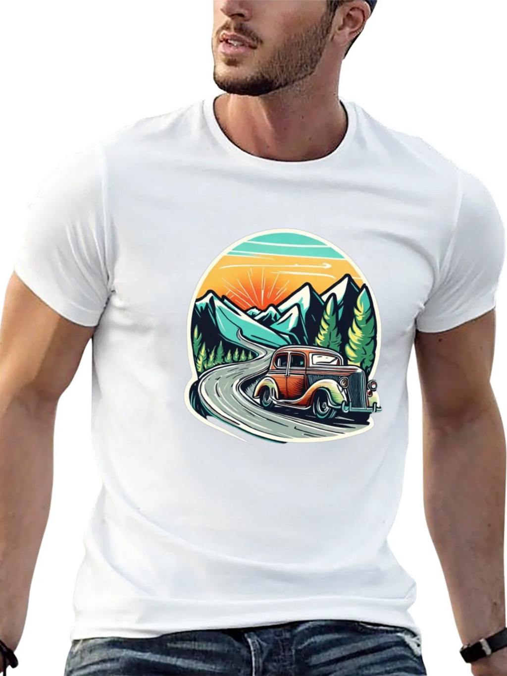 Vintage Car Mountain Road Graphic Tee product image 12