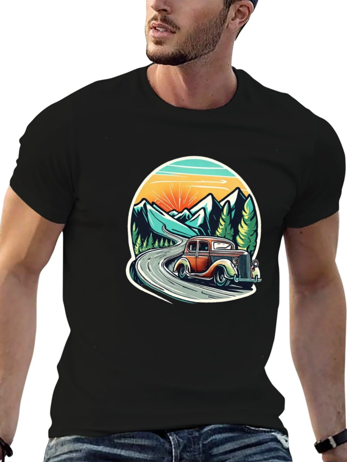 Vintage Car Mountain Road Graphic Tee product image 6