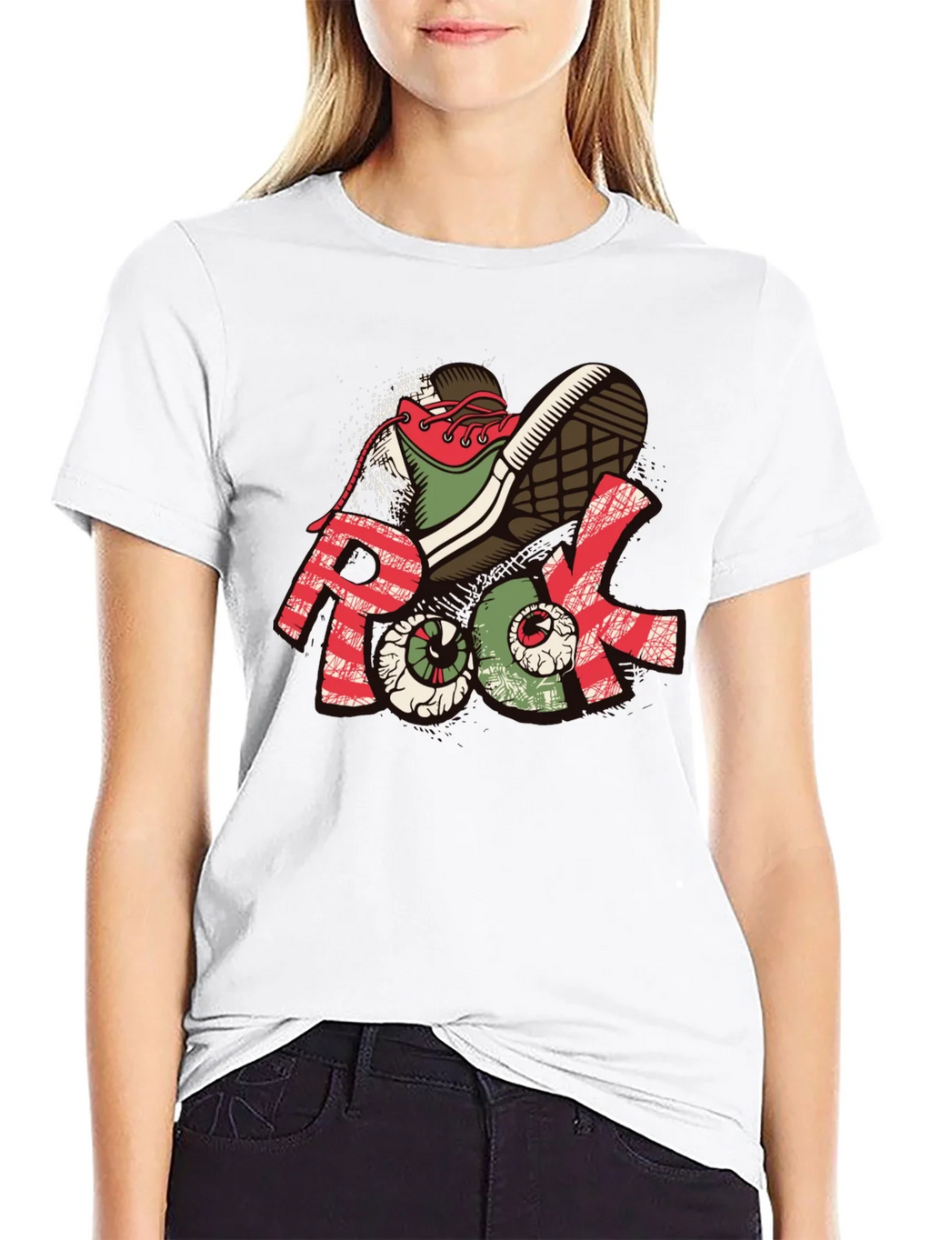 Rock Graphic Tee - Unique Shoe & Eyeball Design