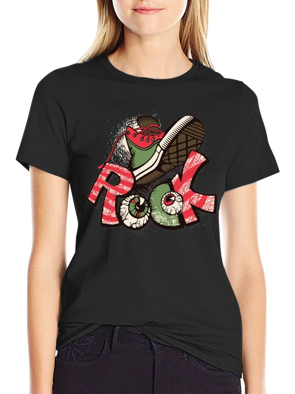 Rock Graphic Tee - Unique Shoe & Eyeball Design