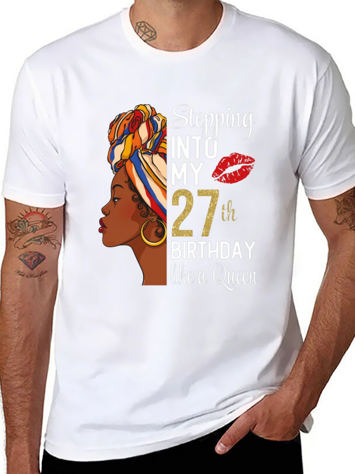 Stepping Into My 27th Birthday Like A Queen Black T-Shirt product image 5