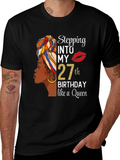 Stepping Into My 27th Birthday Like A Queen Black T-Shirt product image 1