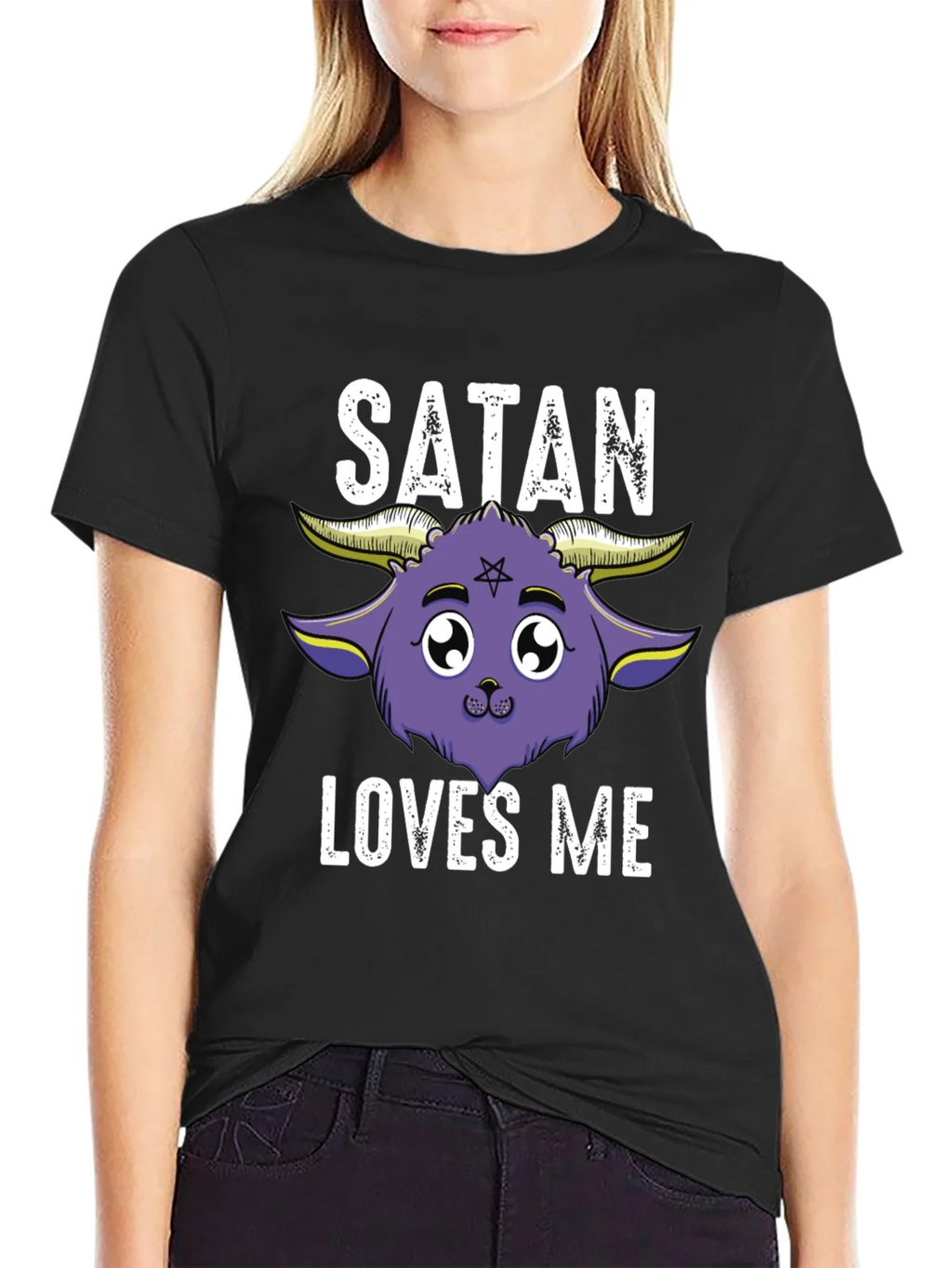 Satan Loves Me Graphic Tee - Cute Goat Design product image 2