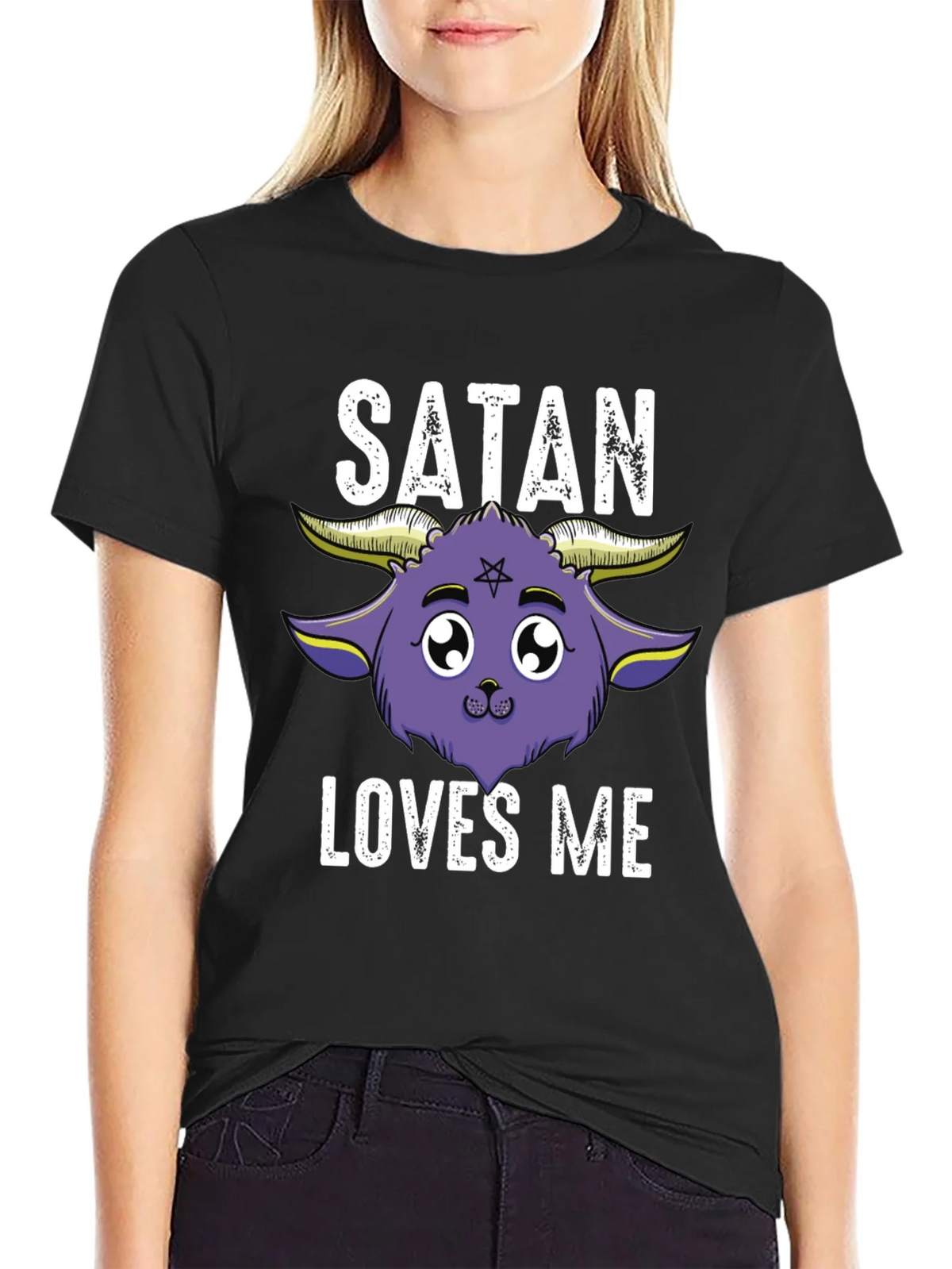 Satan Loves Me Graphic Tee - Cute Goat Design product image 2