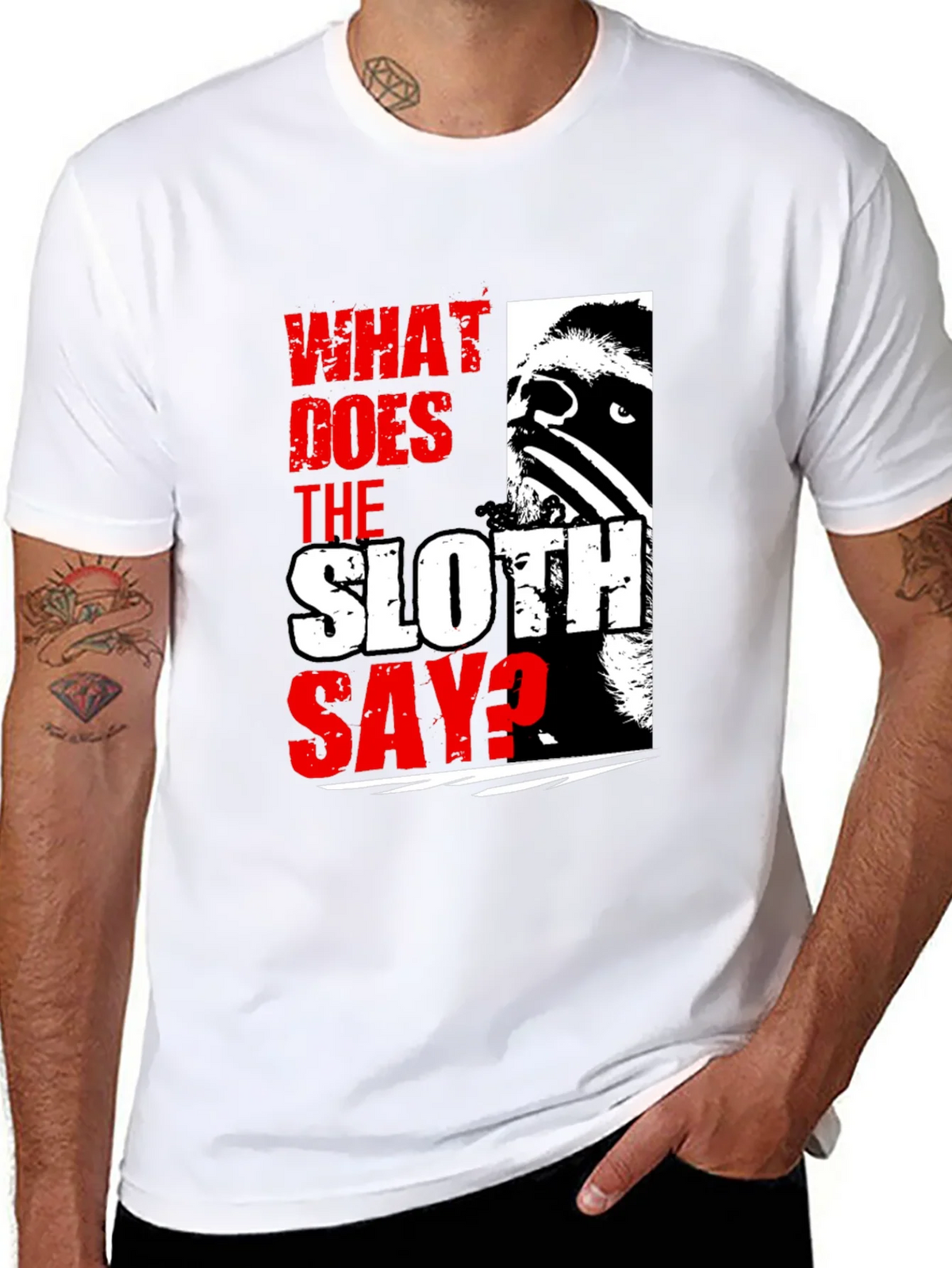 What Does The Sloth Say? Graphic Tee - Black product image 3