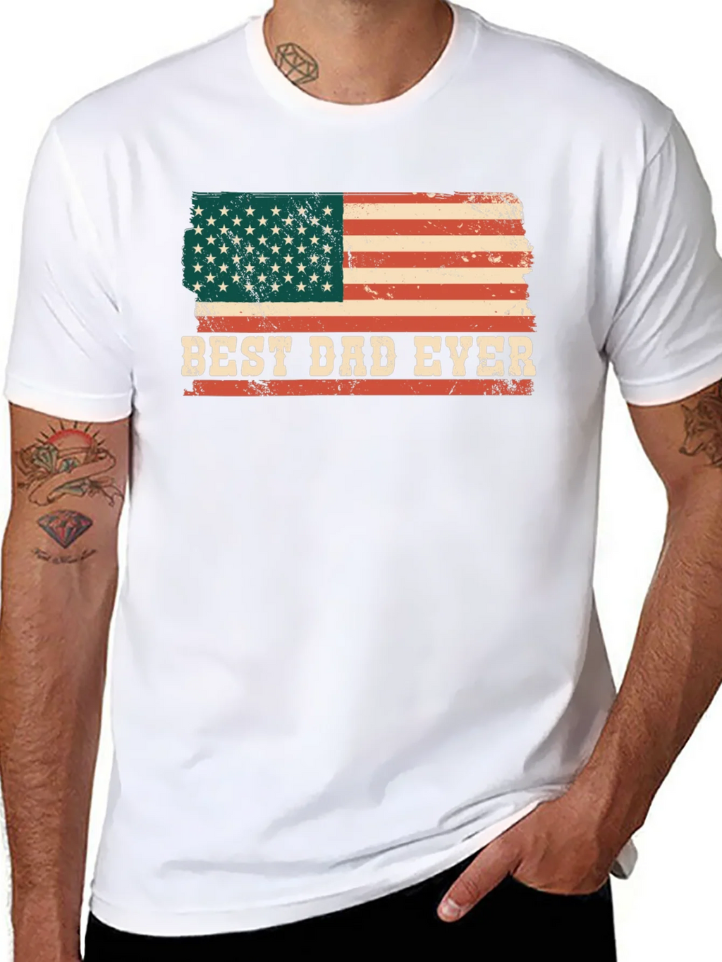 Best Dad Ever American Flag Graphic T-Shirt product image 7