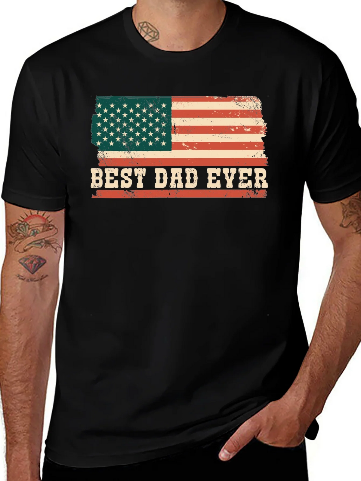 Best Dad Ever American Flag Graphic T-Shirt product image 1