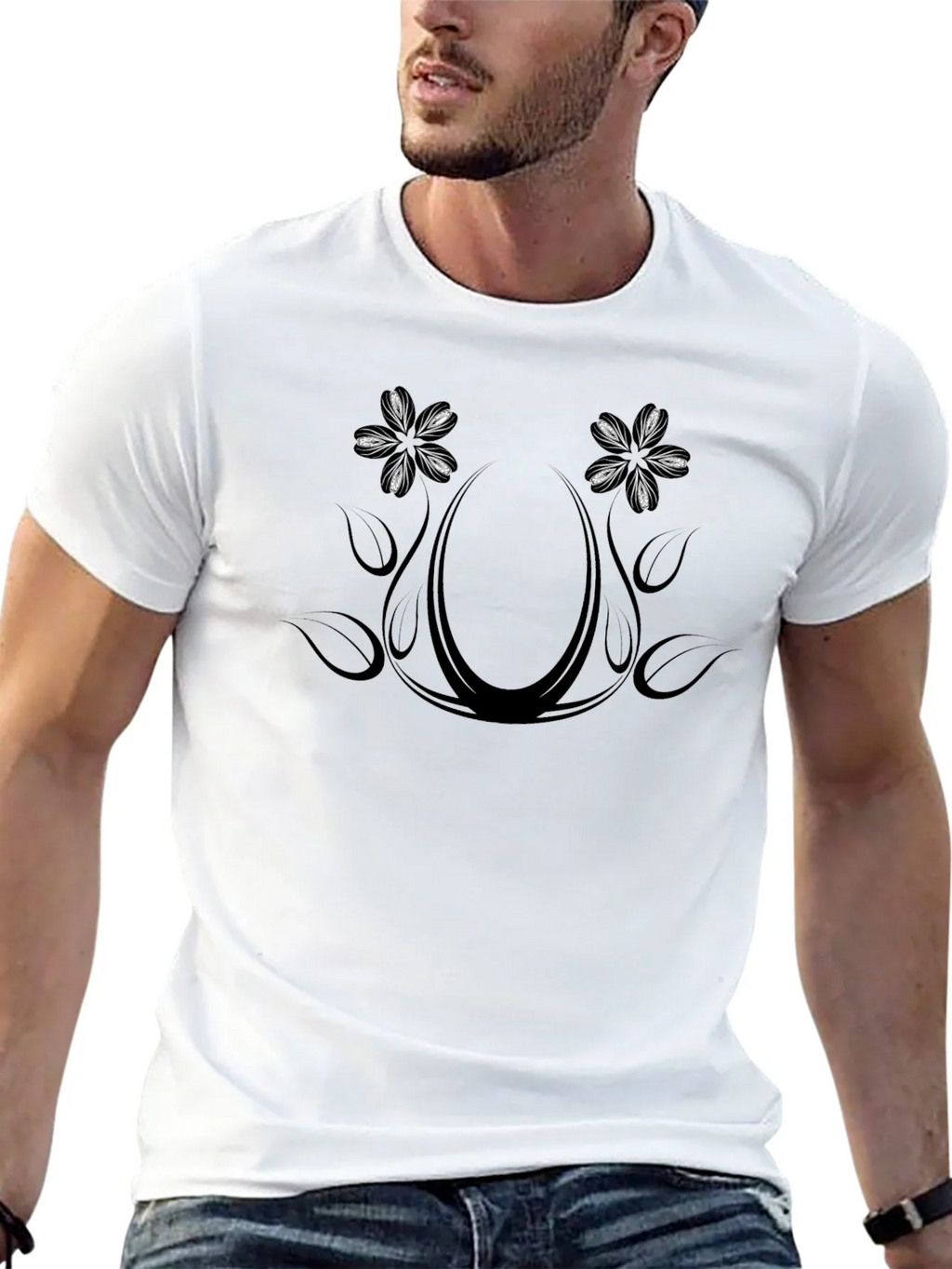 Floral Ornament Graphic Print Black Crew Neck T-Shirt product image 12
