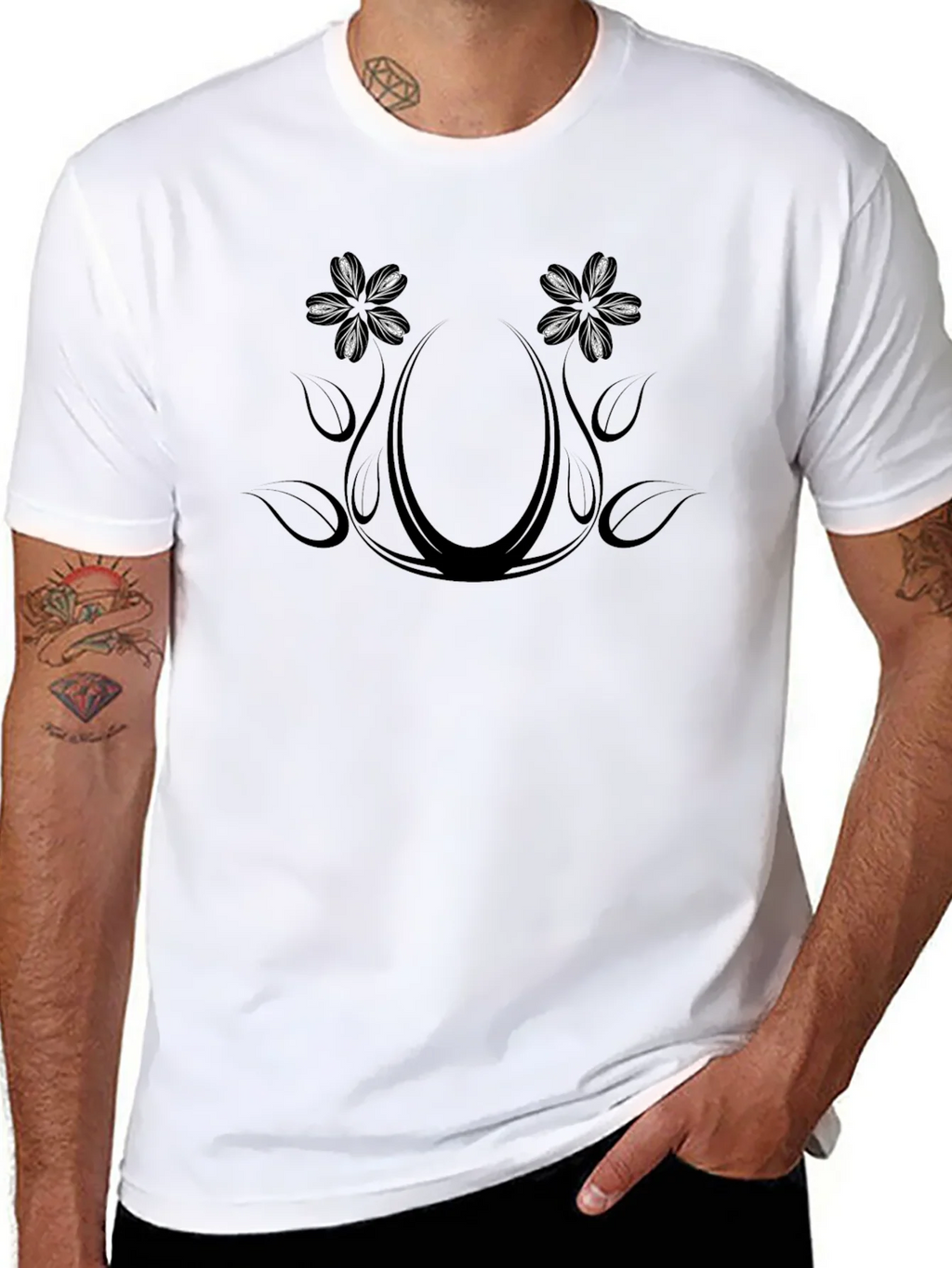 Floral Ornament Graphic Print Black Crew Neck T-Shirt product image 7