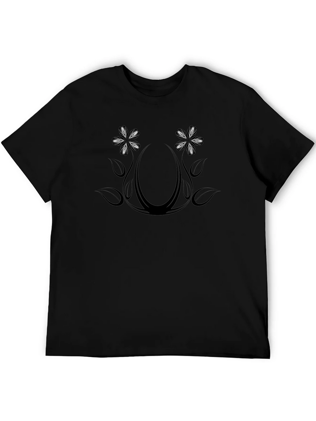 Floral Ornament Graphic Print Black Crew Neck T-Shirt product image 5