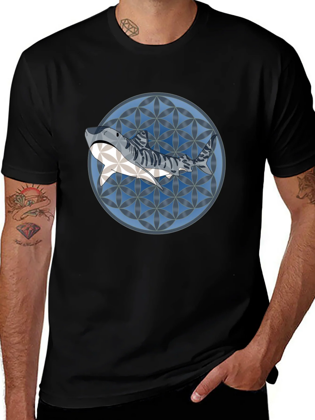 Shark Pattern Graphic T-Shirt - Stylish Mens Tee product image 1