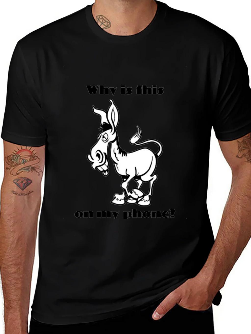 Funny Donkey Graphic T-Shirt - Why is this on my phone? product image 1
