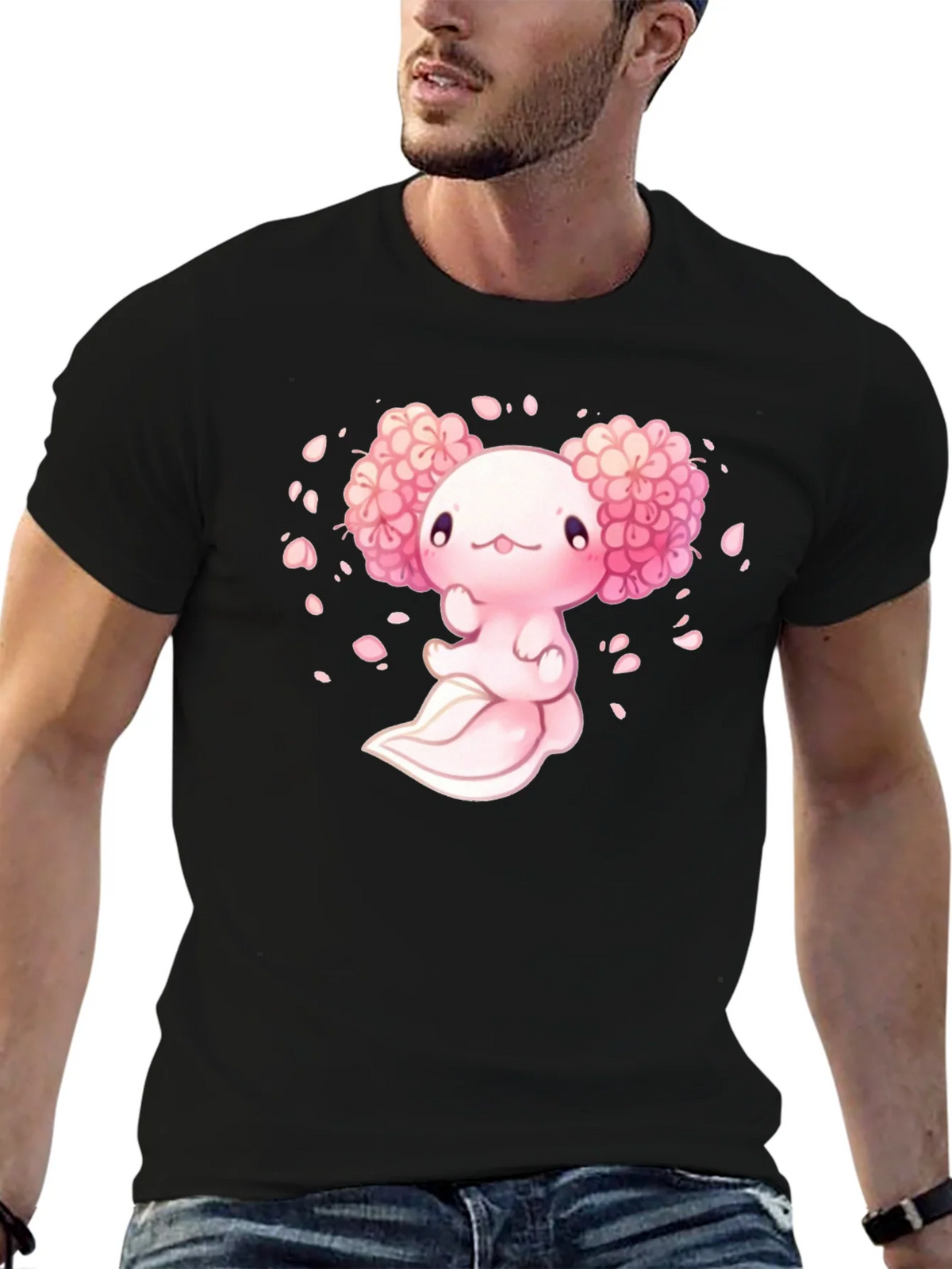 Axolotl Sakura Black T-Shirt product image 6