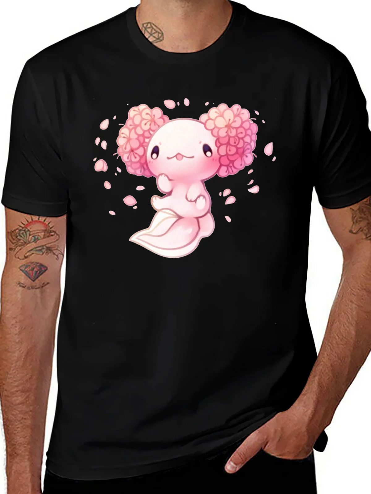 Axolotl Sakura Black T-Shirt product image 1