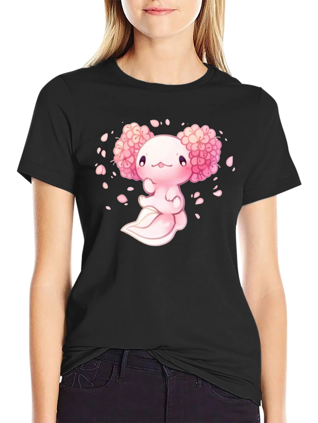 Axolotl Sakura Black T-Shirt product image 2