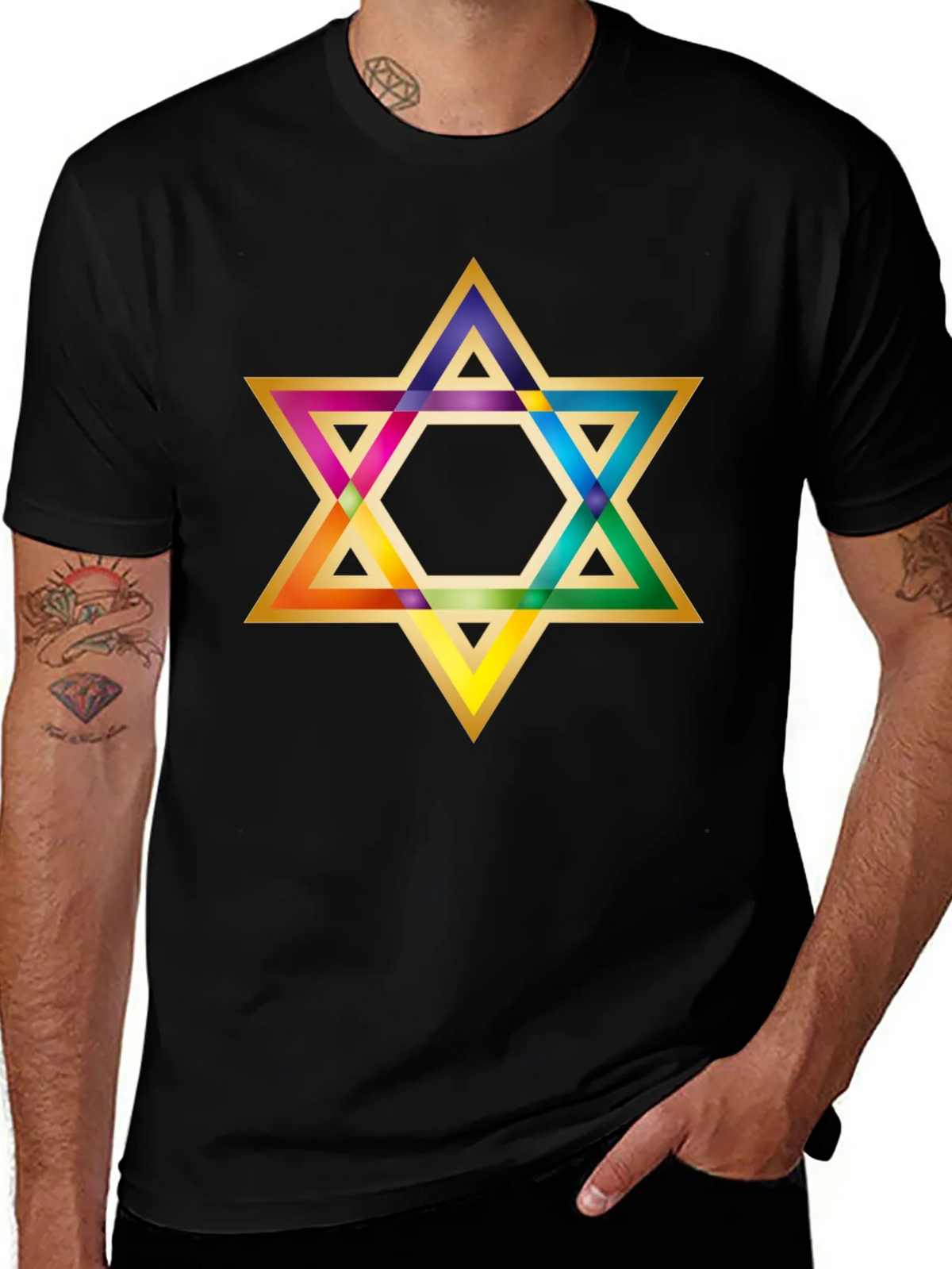 Rainbow Star of David Black T-Shirt product image 1