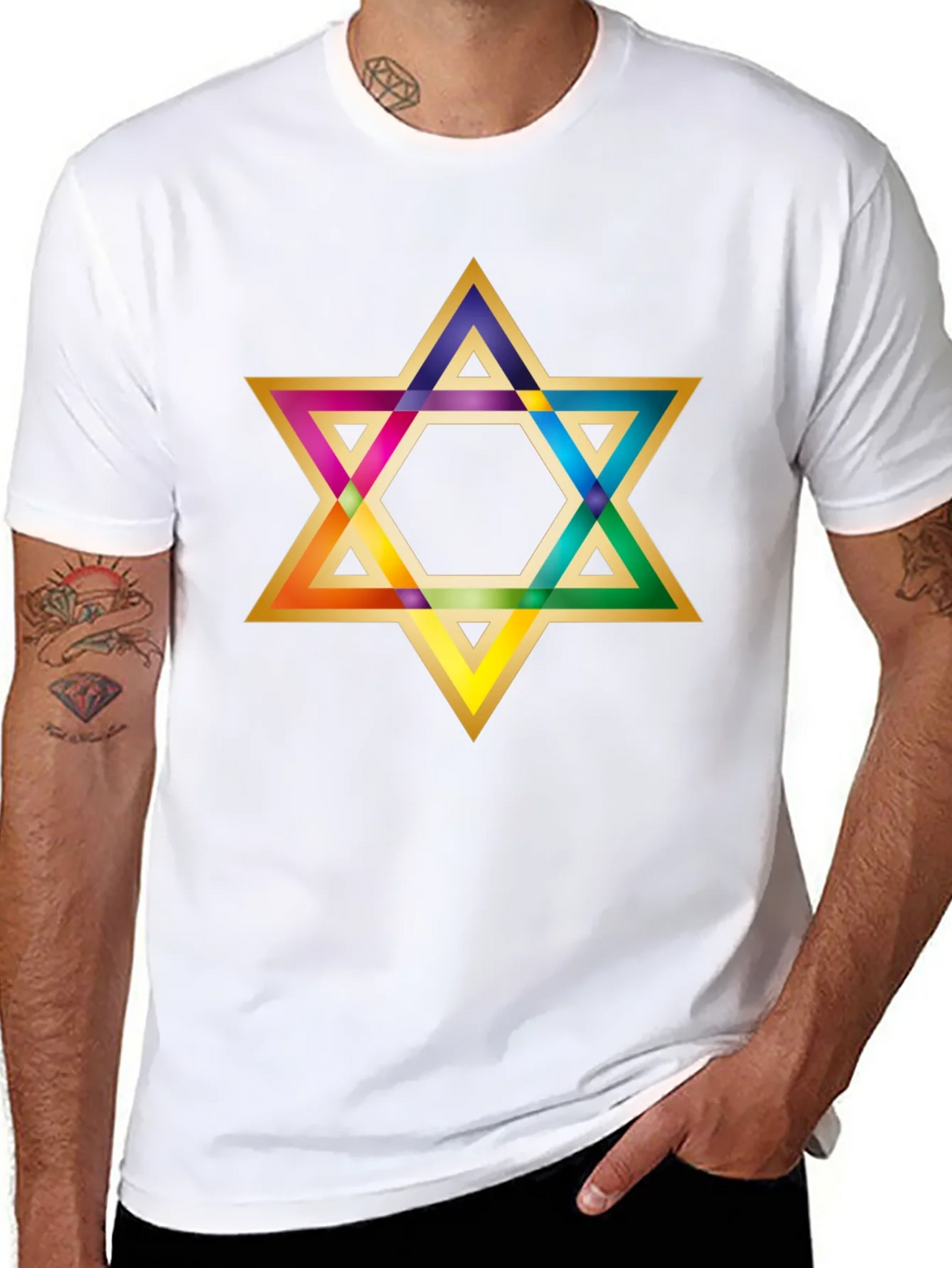Rainbow Star of David Black T-Shirt product image 6