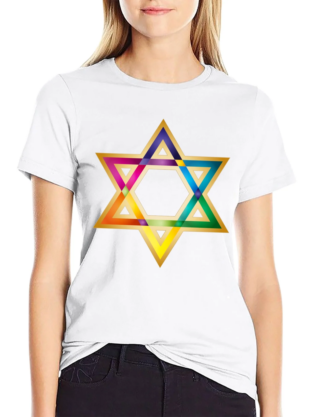 Rainbow Star of David Black T-Shirt product image 7